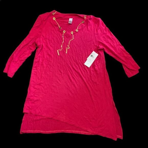 NEW WITH TAGS TIO womens tunic top with size M PINK WITH GOLD ACCENTS - Picture 1 of 3